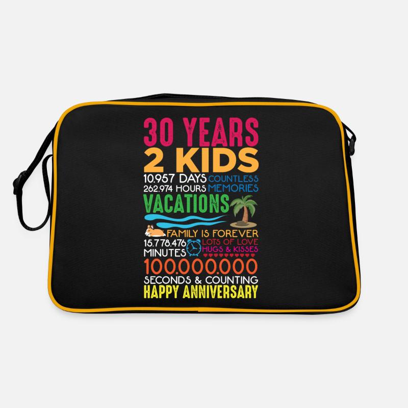 30 Jahre Hochzeitstag Jubiläum 2 Kinder Eltern - Retro Tasche - Schwarz/Gold
