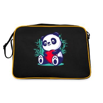 cute panda heart kawaii romantic valentine day - Retro Bag - black/gold - Back