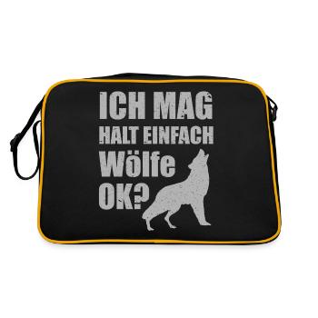 Wolf Wölfe Spruch Für Damen, Herren Und Kinder - Retro Tasche - Schwarz/Gold - Hinten