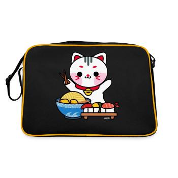 Le chat mange des sushis et des ramen adorent le Japon - Sac Retro - noir/or - Dos
