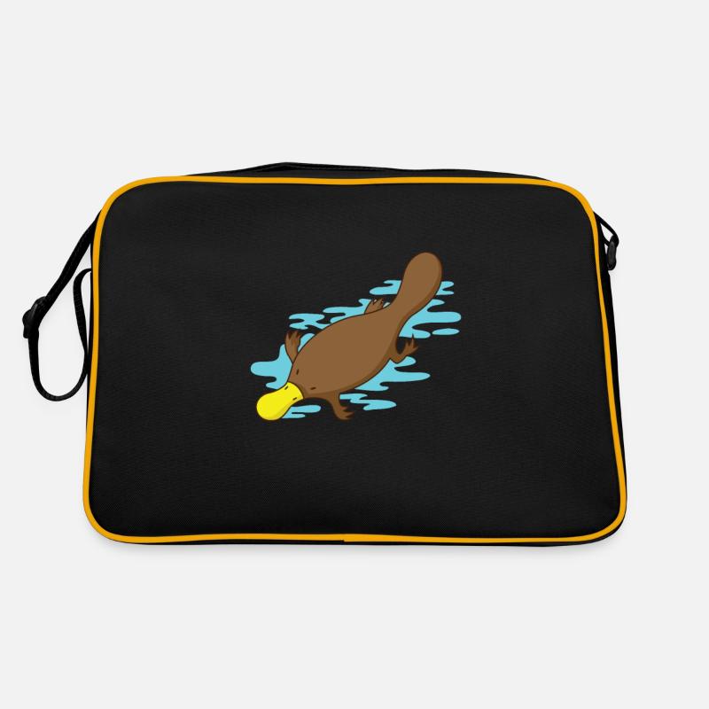 Schnabeltier im Wasser - Retro Tasche - Schwarz/Gold