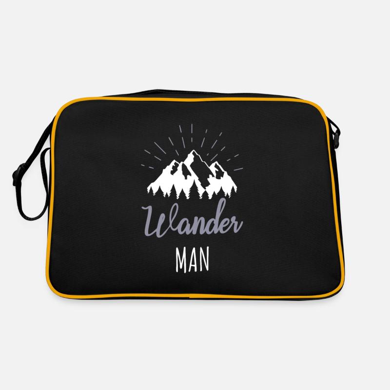 Wander Man Wandern Wanderer Sprüche Geschenk - Retro Tasche - Schwarz/Gold
