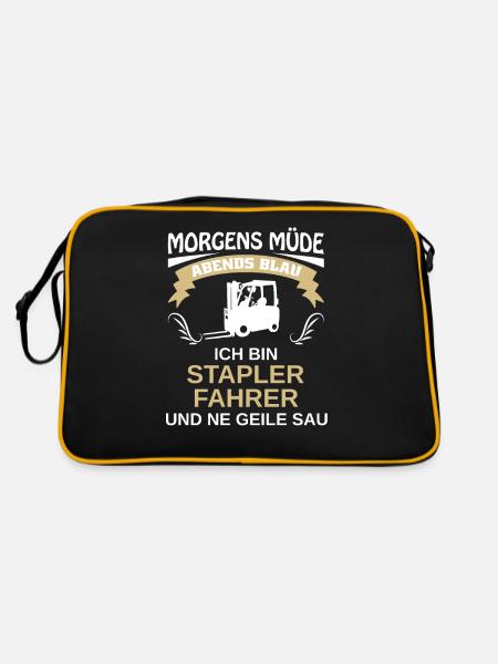 Gabelstaplerfahrer Gabelstapler Staplerfahrer - Retro Tasche - Schwarz/Gold - Hinten