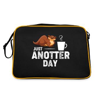 Der Otter mit Kaffee - Retro Tasche - Schwarz/Gold - Hinten