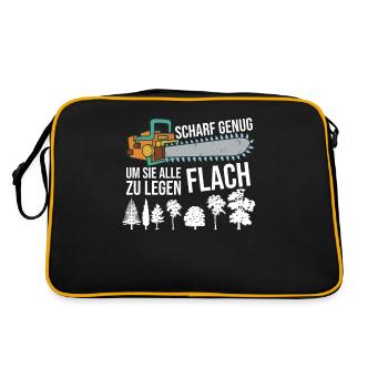 Lustiger Kettensäge Förster Spruch Geschenkidee - Retro Tasche - Schwarz/Gold - Hinten
