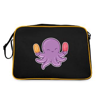 Oktopus Tintenfisch Krake Eis Essen Eiscreme Liebe - Retro Tasche - Schwarz/Gold - Hinten
