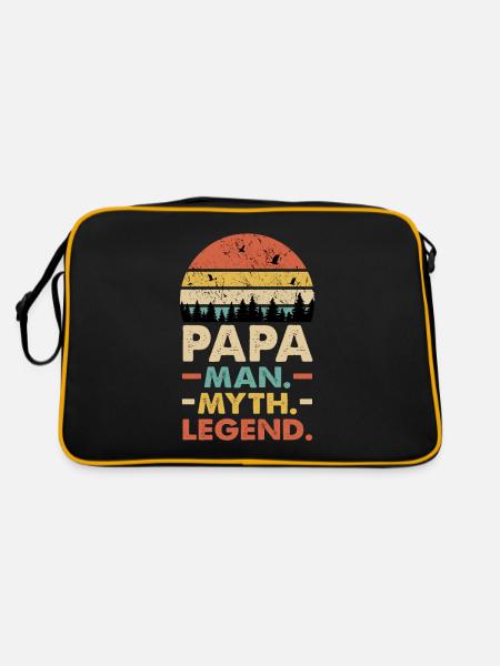 Papa Man Myth Legend Vintage Retro Sunset Fathers - Retro Tasche - Schwarz/Gold - Hinten