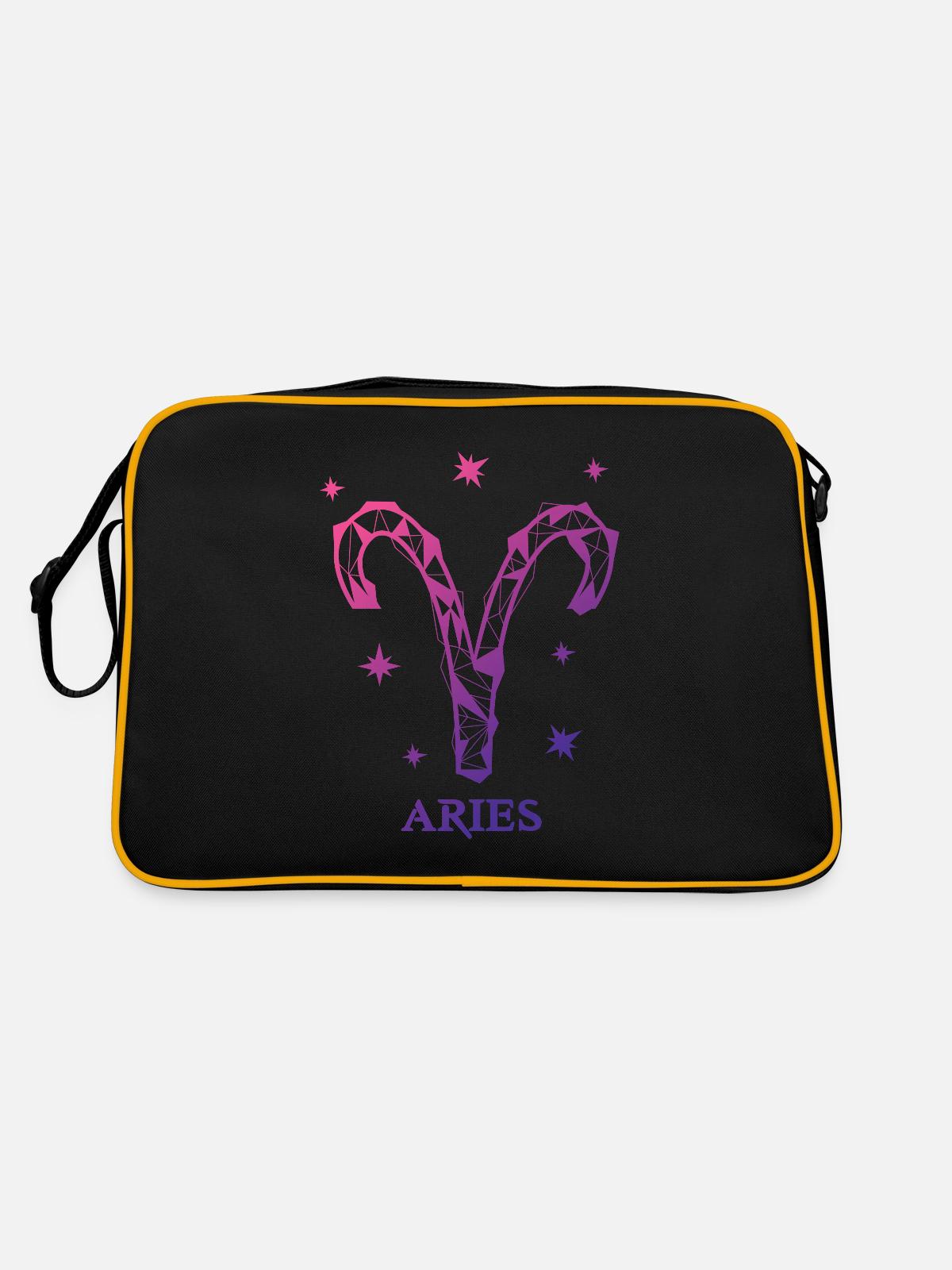 Widder Sternzeichen - Retro Tasche - Schwarz/Gold - Hinten