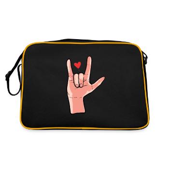 Gebärdensprache Handzeichen Zeichensprache Herz - Retro Tasche - Schwarz/Gold - Hinten