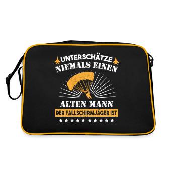 Fallschirmjäger Alter Mann Spruch Skydiver BW - Retro Tasche - Schwarz/Gold - Hinten