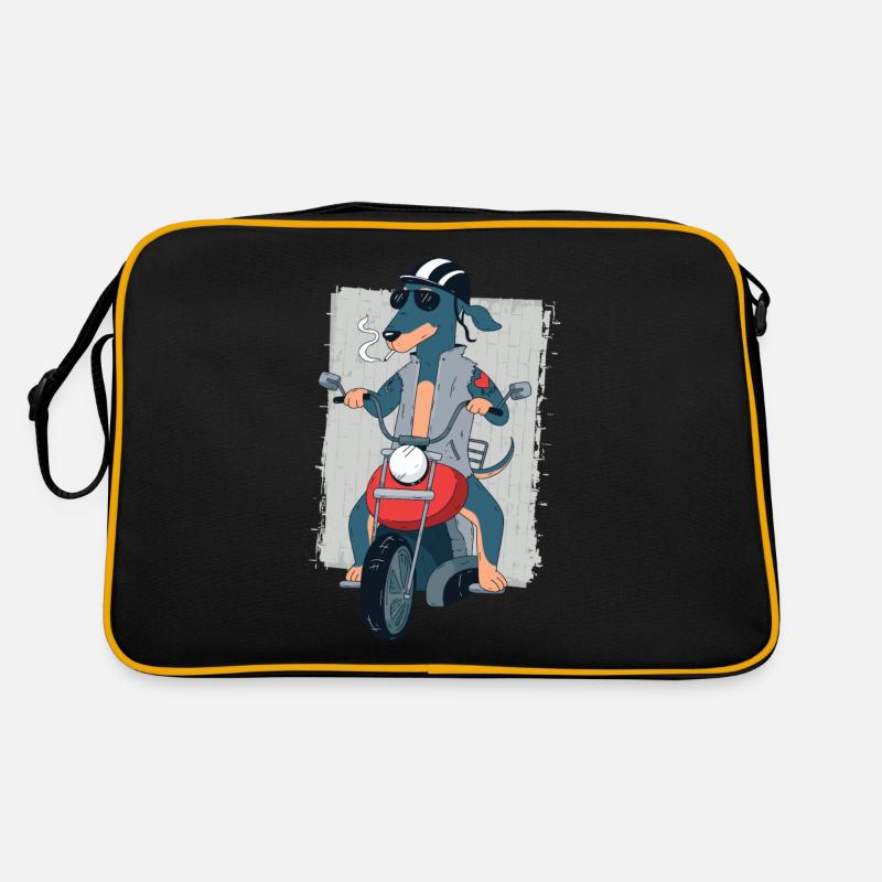 Dackel Rocker auf Motorrad Biker Geschenk 1187 Retro Tasche