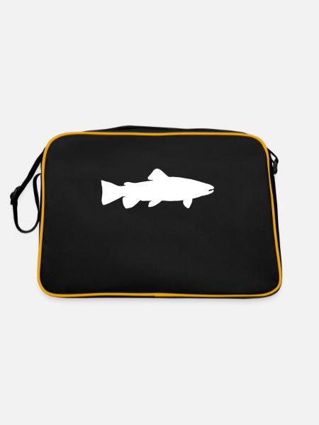 Lustig Angeln Forelle Fischen Angler Geschenk - Retro Tasche - Schwarz/Gold - Hinten
