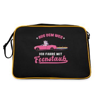 Autofahrerin Einhorn Fahranfängerin Führerschein - Retro Tasche - Schwarz/Gold - Hinten