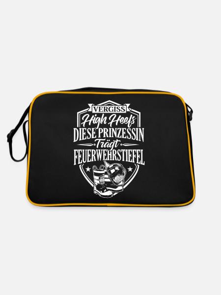 Feuerwehr Feuerwehrfrau lustig Geschenk Geburtstag - Retro Tasche - Schwarz/Gold - Hinten