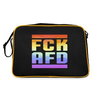 FCK AFD Regenbogenfarben Die Welt ist bunt - Retro Tasche - Schwarz/Gold - Hinten