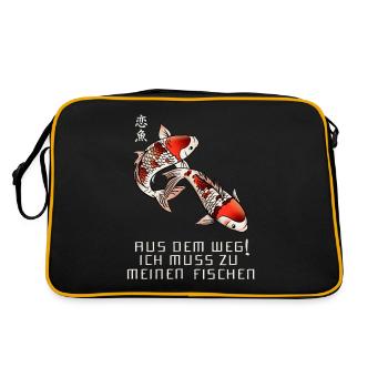 Koi Karpfen Spruch Gartenteich Teich - Retro Tasche - Schwarz/Gold - Hinten