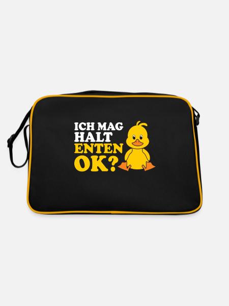 Ich mag halt Enten ok? - Retro Tasche - Schwarz/Gold - Hinten