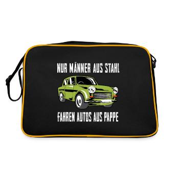 Männer aus Stahl fahren Autos aus Pappe  - Retro Tasche - Schwarz/Gold - Hinten