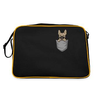Französische Bulldogge in Brusttasche - Retro Tasche - Schwarz/Gold - Hinten