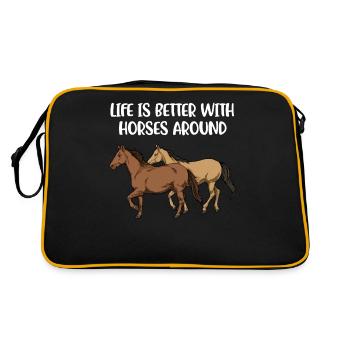 Leben ist besser mit Pferd - Retro Tasche - Schwarz/Gold - Hinten