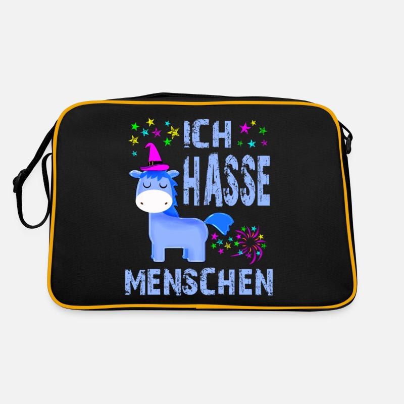 Ich hasse Menschen - lustiges Motiv mit Einhorn! Retro Tasche