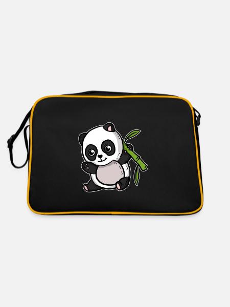 Süßer Kawaii Panda Bär - Retro Tasche - Schwarz/Gold - Hinten