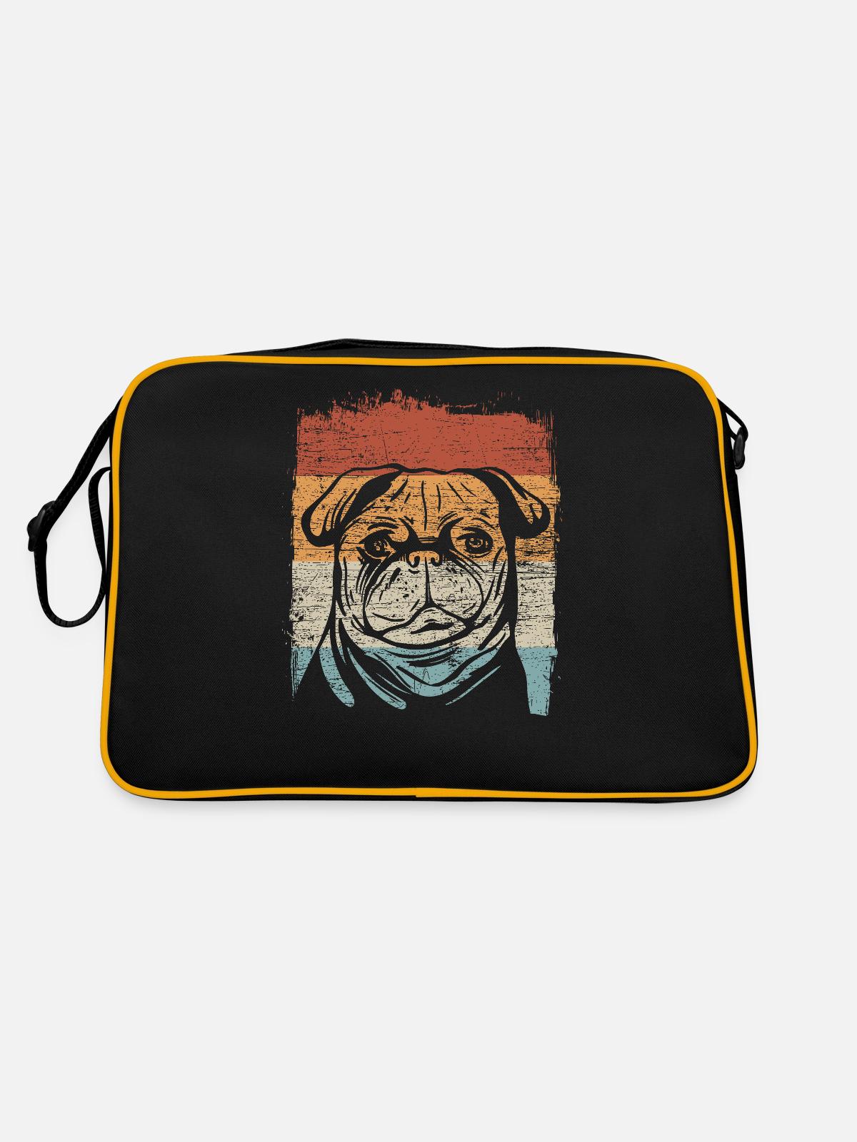 Pug Mops Retro - Retro Tasche - Schwarz/Gold - Hinten