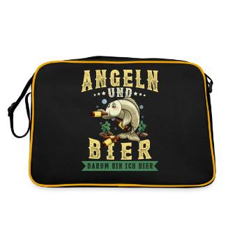 Angeln und Bier darum bin ich hier Angler Spruch - Retro Tasche - Schwarz/Gold - Hinten