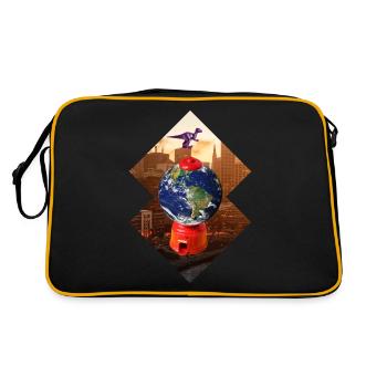 Collage Kunst Surreal Dinosaurier Geschenk Design - Retro Tasche - Schwarz/Gold - Hinten
