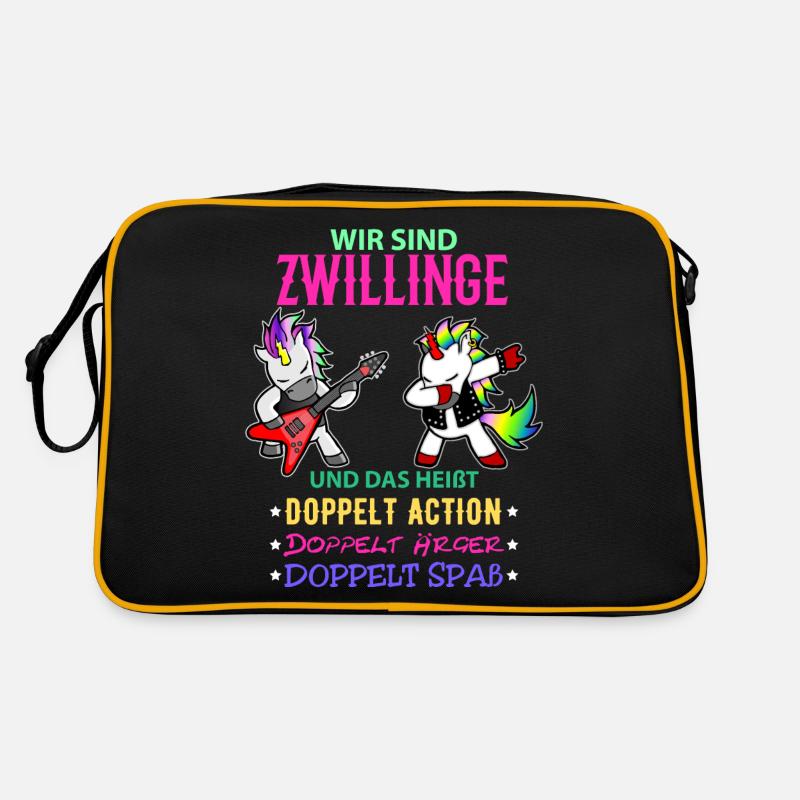 Zwillinge Geschenk Mädchen Jungen Kinder - Retro Tasche - Schwarz/Gold