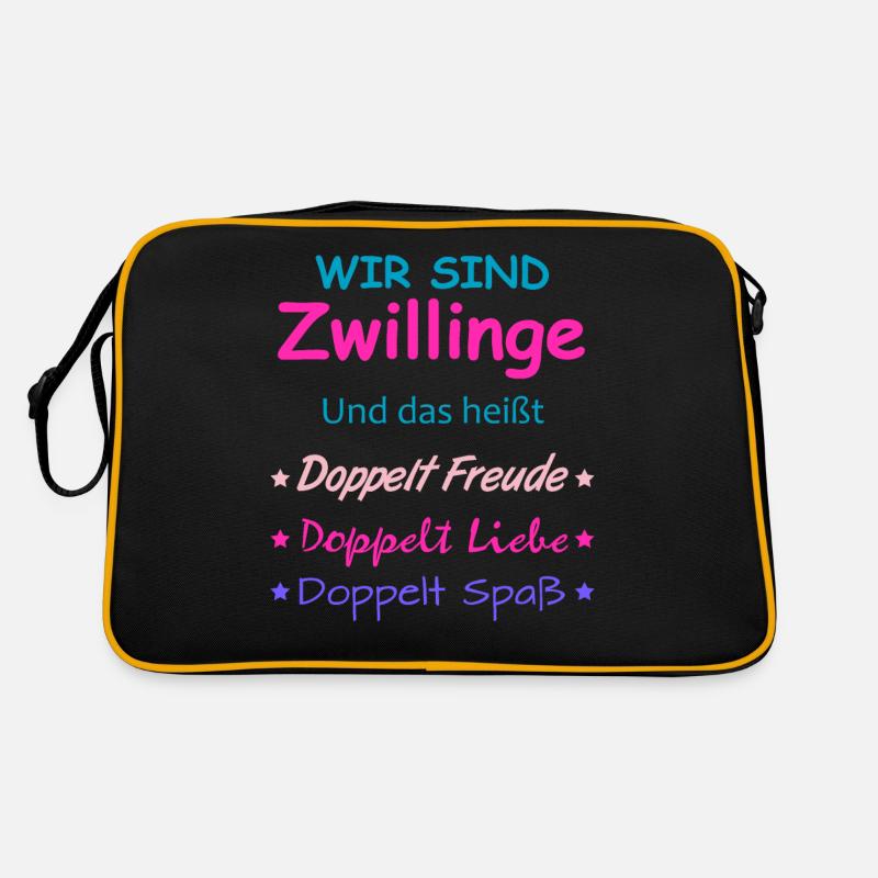 Zwillinge Geschenk Mädchen Jungen Kinder - Retro Tasche - Schwarz/Gold