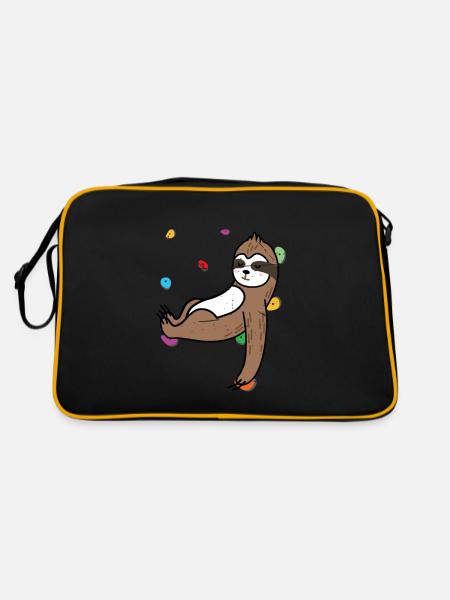 Klettern Bergsteiger Faultier - Retro Tasche - Schwarz/Gold - Hinten