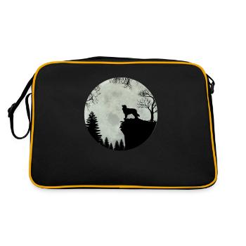Australian Shepherd bei Vollmond Geschenk 0738 - Retro Tasche - Schwarz/Gold - Hinten