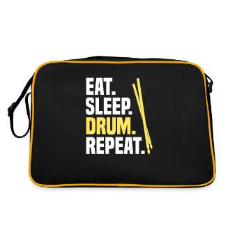 Eat Sleep Drum Repeat Schlagzeug Schlagzeuger - Retro Tasche - Schwarz/Gold - Hinten