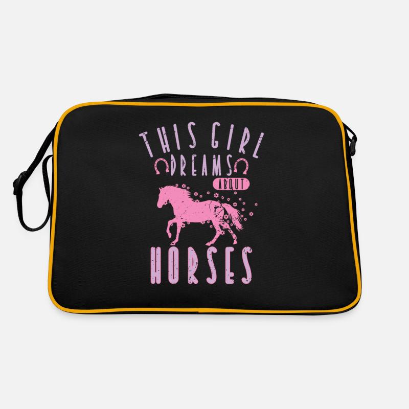 Cheval rose pour les filles - Sac Retro - noir/or