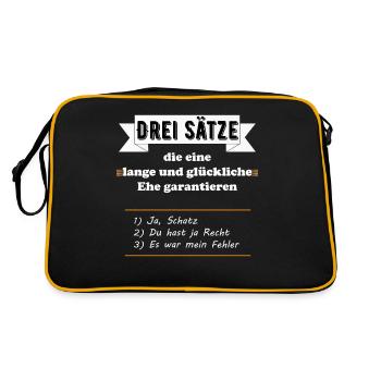Drei Sätze lange glückliche Ehe garantieren lustig - Retro Tasche - Schwarz/Gold - Hinten