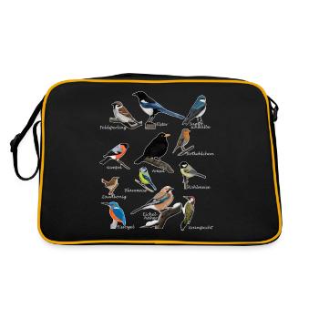 Gartenvögel Vogel Zeichnung Amsel Blaumeise Gimpel - Retro Tasche - Schwarz/Gold - Hinten