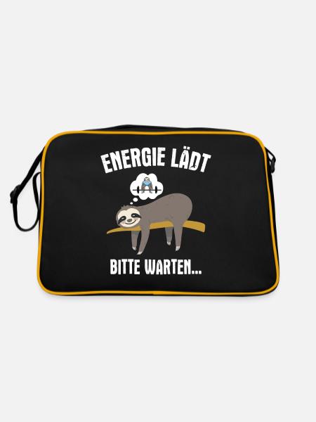 Energie lädt Bitte warten ... Faultier Sport - Retro Tasche - Schwarz/Gold - Hinten