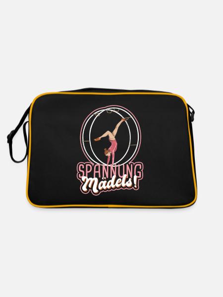 Rhönradturnen Mädchen Rhönradturnerin Rhönrad - Retro Tasche - Schwarz/Gold - Hinten