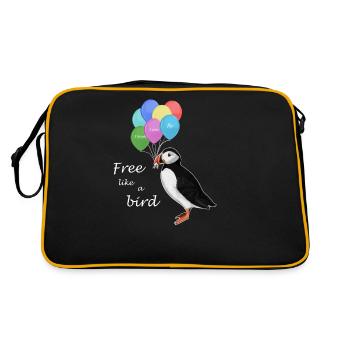 Puffin Free Like A Birds Bird Drawing - Retro Bag - black/gold - Back