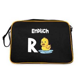 Endlich Rente Ruhestand Pension Ende Ente - Retro Tasche - Schwarz/Gold - Hinten