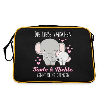 Tante und Nichte Bindung Liebe süße Elefanten - Retro Tasche - Schwarz/Gold - Hinten