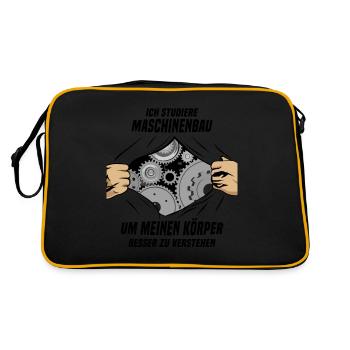 Maschinenbau Student Maschinenbaustudent - Retro Tasche - Schwarz/Gold - Hinten