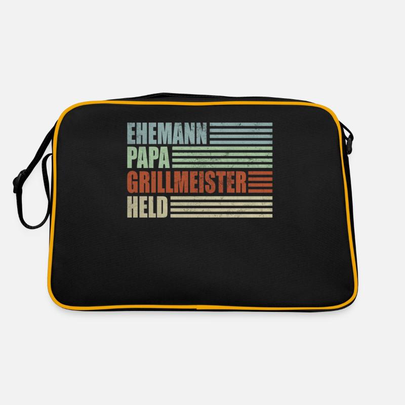 Ehemann Papa Grillmeister Held - Retro Tasche - Schwarz/Gold