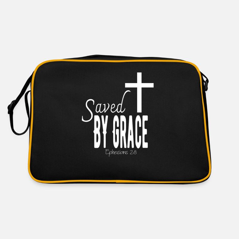 SAVED BY GRACE - Epheser 2,8 - Retro Tasche - Schwarz/Gold