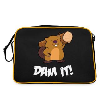 Lustiger Biber Staudamm Cooler Biber - Retro Tasche - Schwarz/Gold - Hinten