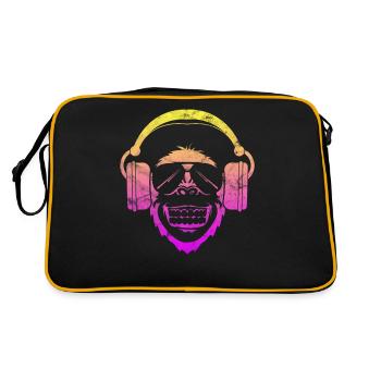Monkey DJ Affe mit Kopfhörer und Sonnenbrille - Retro Tasche - Schwarz/Gold - Hinten