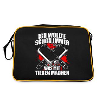Was mit Tieren machen - Metzger Fleischer - Retro Tasche - Schwarz/Gold - Hinten