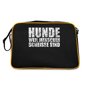 Hunde weil Menschen scheisse sind Geschenk 1152 - Retro Tasche - Schwarz/Gold - Hinten