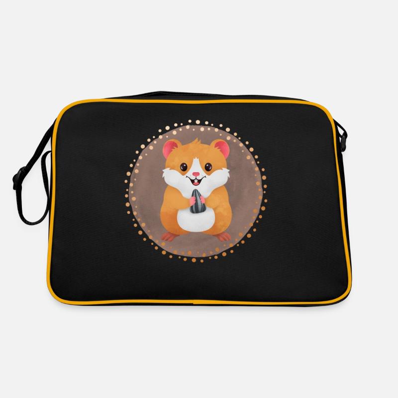 Süßer Hamster lachend - Retro Tasche - Schwarz/Gold